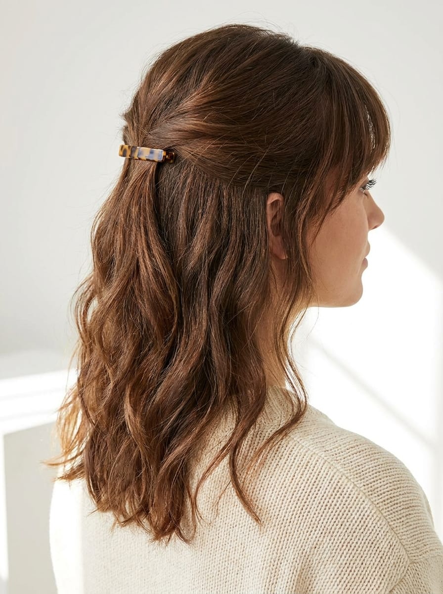Half-up Frisur mit weggestecktem Pony - Pony wegstecken Frisur